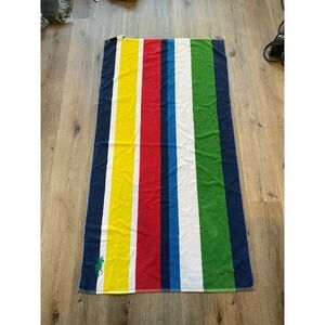 Polo Ralph Lauren Striped Beach Towel Blanket Navy Multi Cotton Big Pony